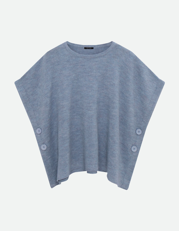 ADA - Poncho bleu tricot boutons côtés -1