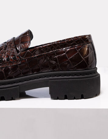 O.MAYA - Mocassins marron cuir verni embossé croco-3