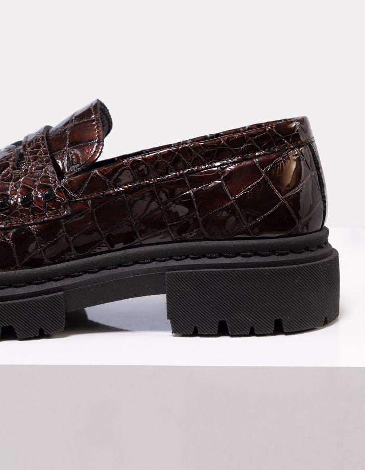O.MAYA - Mocassins marron cuir verni embossé croco-3 O.MAYA - Mocassins marron cuir verni embossé croco-3