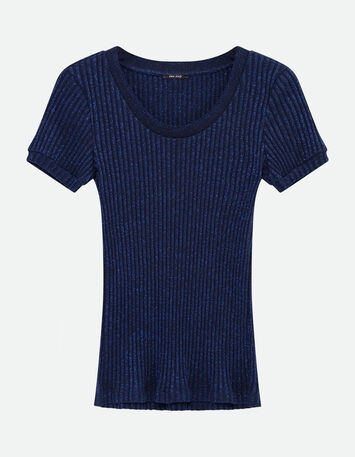 MILESI - T-shirt marine maille lurex c&ocirc;tel&eacute;e-6