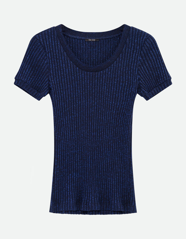 MILESI - T-shirt marine maille lurex c&ocirc;tel&eacute;e-6