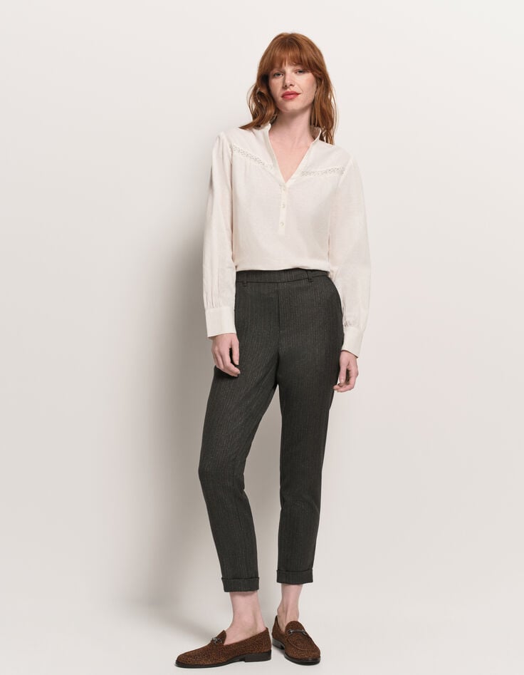 CAYCE - Blouse écrue coton bio découpes dentelle-2 CAYCE - Blouse écrue coton bio découpes dentelle-2