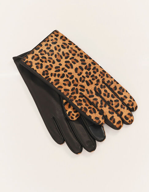 ASTRIO - Gants toffee cuir effet poulain à motif léopard - One Step