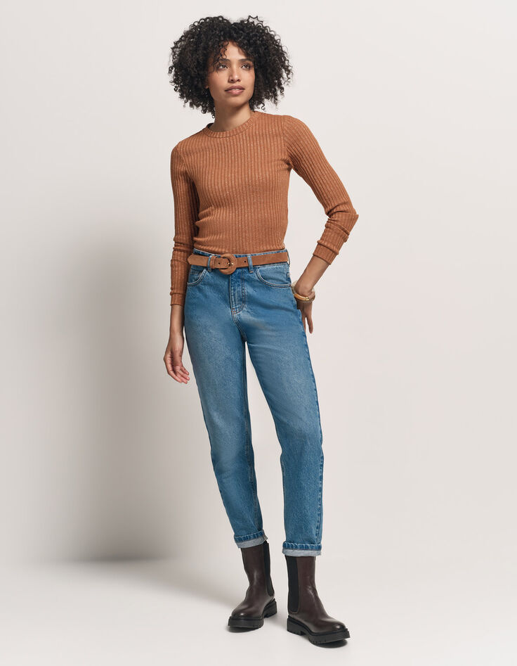 MALENE - T-shirt camel maille côtelée lurex-7 MALENE - T-shirt camel maille côtelée lurex-7