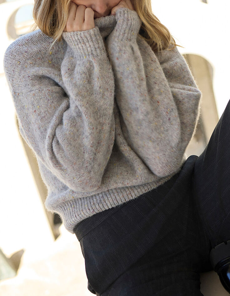 TAIPEH - Pull gris chin&eacute; tricot &agrave; doupions-6