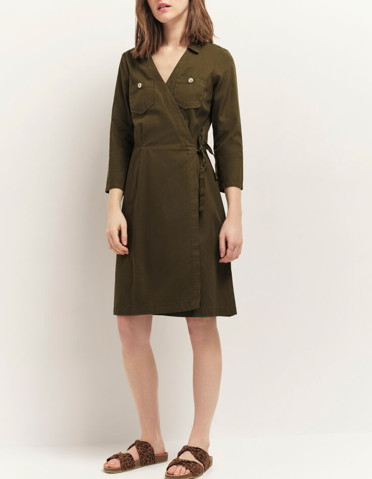 REILLY - Robe portefeuille kaki toile coton Lyocell®-1