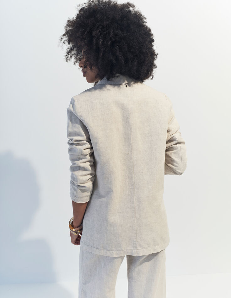 VITORIA - Veste de costume beige chiné en lin et coton -4
