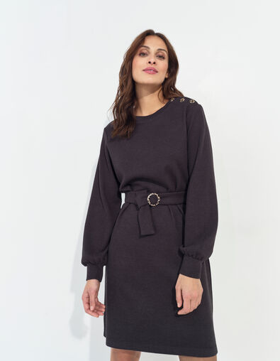 RAVENA - Robe sweat gris foncé maille côtelée  - One Step