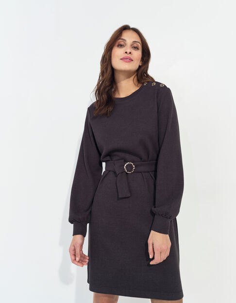 RAVENA - Robe sweat gris foncé maille côtelée  - One Step