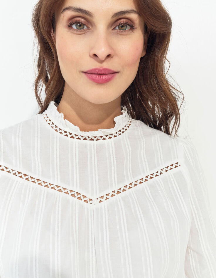 CRONOS - Blouse écrue jacquard motif rayures fantaisie -2