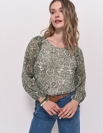 CAMPBELL - Blouse écrue imprimé romance baroque-1