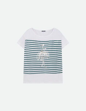MOOVE - T-shirt blanc rayures et danseuse dorée -5