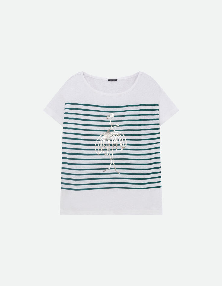 MOOVE - T-shirt blanc rayures et danseuse dorée -5