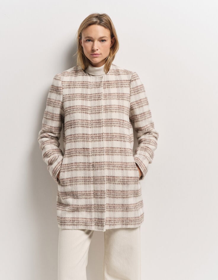 DATCHA - Manteau 2-en-1 beige motif carreaux et doudoune-2 DATCHA - Manteau 2-en-1 beige motif carreaux et doudoune-2
