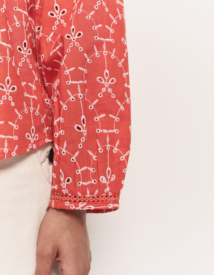 COLOMBE - Blouse orange coton bio broderies all over-4