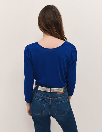 MEIJI - T-shirt saphir blue paillet&eacute; d&eacute;cor boutons dos-4