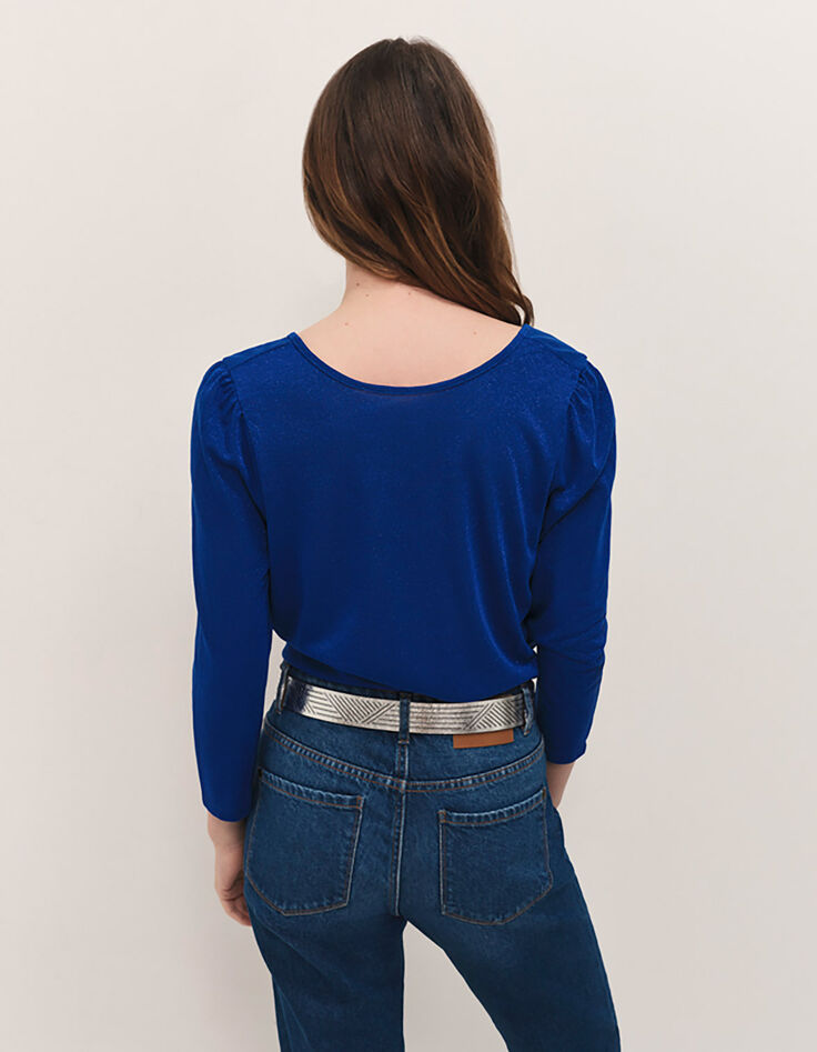 MEIJI - T-shirt saphir blue paillet&eacute; d&eacute;cor boutons dos-4