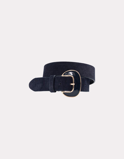 ASHER - Ceinture marine cuir velours boucle métal - One Step