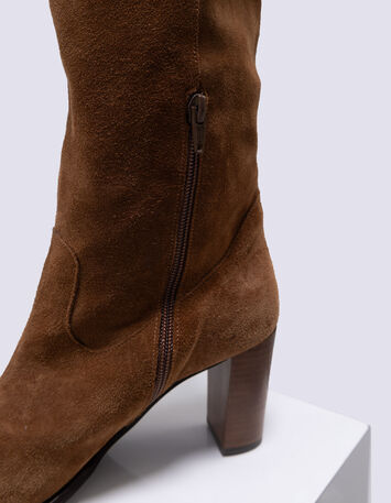 O.ODETTE - Bottes à talon camel cuir velours-3