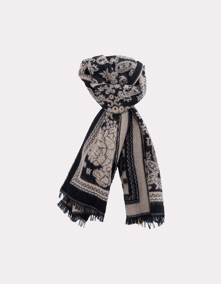 ALISHA - Etole noire jacquard motif cachemire-1 ALISHA - Etole noire jacquard motif cachemire-1