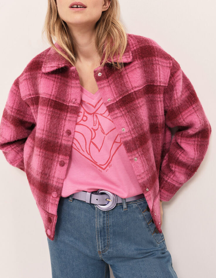MEZZO - T-shirt fuchsia visuel femme dans c&oelig;ur rouge-5