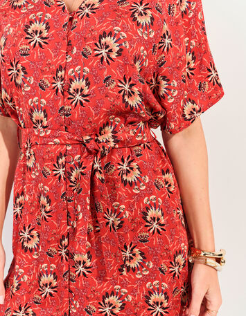 RADKA - Robe orange imprimé floral d'été -4