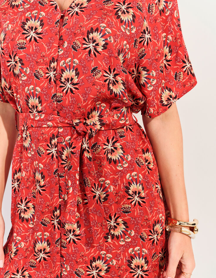 RADKA - Robe orange imprimé floral d'été -4