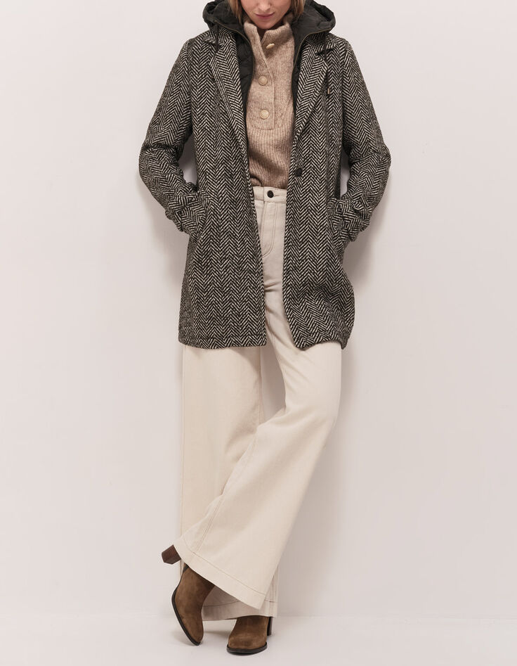 DEW - Manteau kaki lainage motif chevrons-3