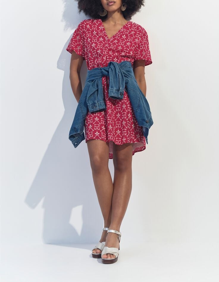 REKO - Robe rose coton bio broderies all-over -4