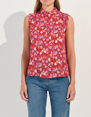 COLIBRI - Top rouge imprimé floral d'été -3