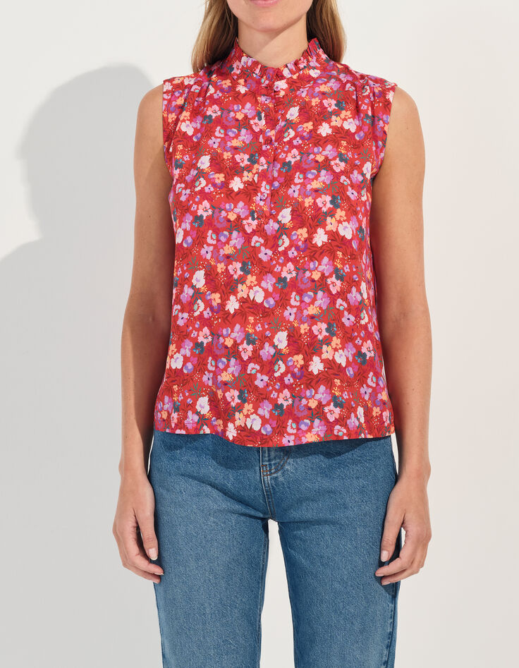 COLIBRI - Top rouge imprimé floral d'été -3