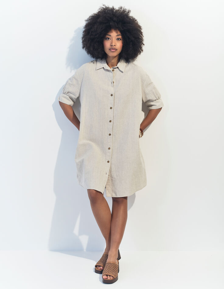 REACH - Robe chemise beige chiné en lin et coton -2