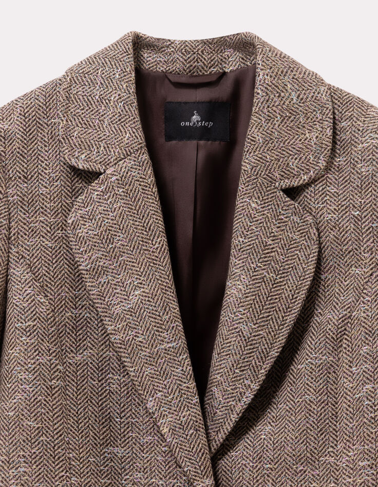 VIVAN - Veste de tailleur beige motif chevrons lurex-2