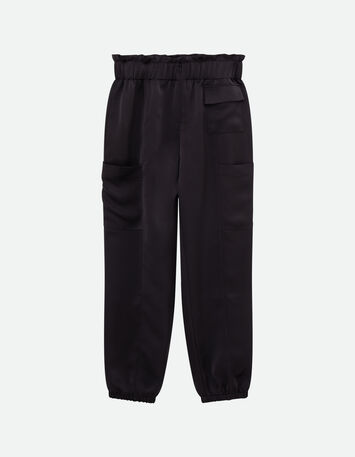PAZIA - Pantalon battle noir satiné -5