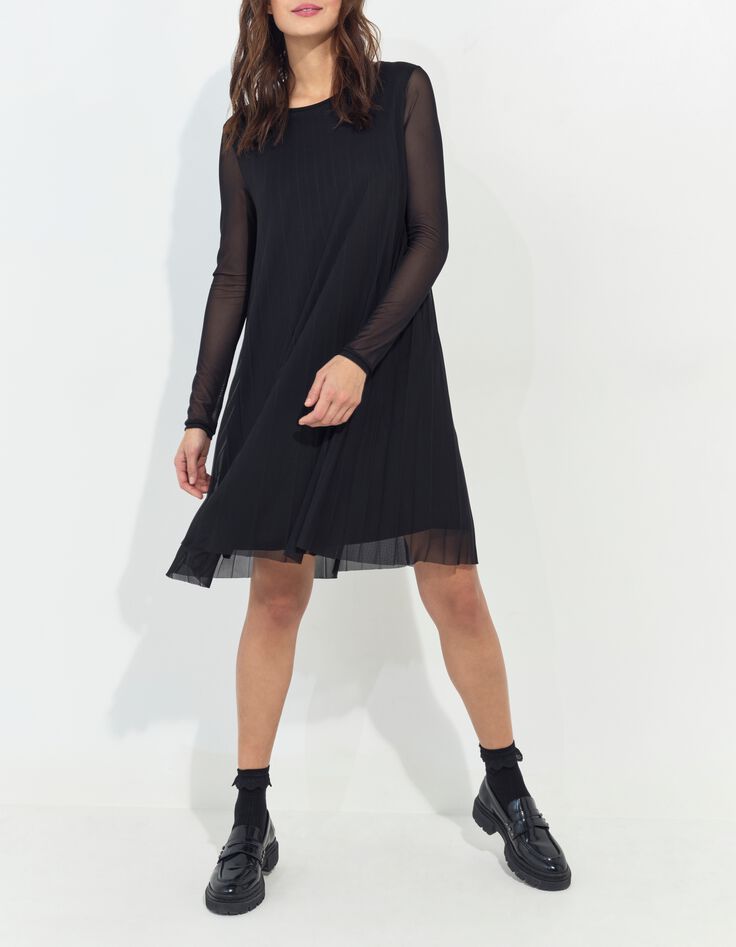 ROMA - Robe noire pliss&eacute;e -1