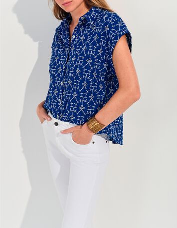 CORNELIA - Chemise bleue coton bio broderies all-over -2