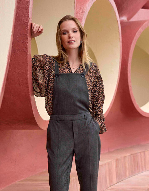 CHYNA - Blouse noire polyester recyclé imprimé léopard - One Step