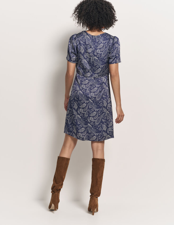 RIANE - Robe bleue Lenzing™ Ecovero™ cachemire effet drapé-3
