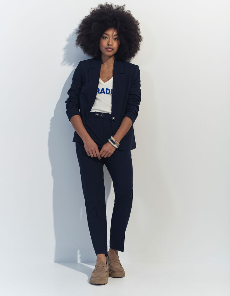 VIOLETA - Veste de costume marine à motif rayures tennis -6