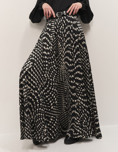 JAFNA - Jupe longue noire à imprimé optique - One Step
