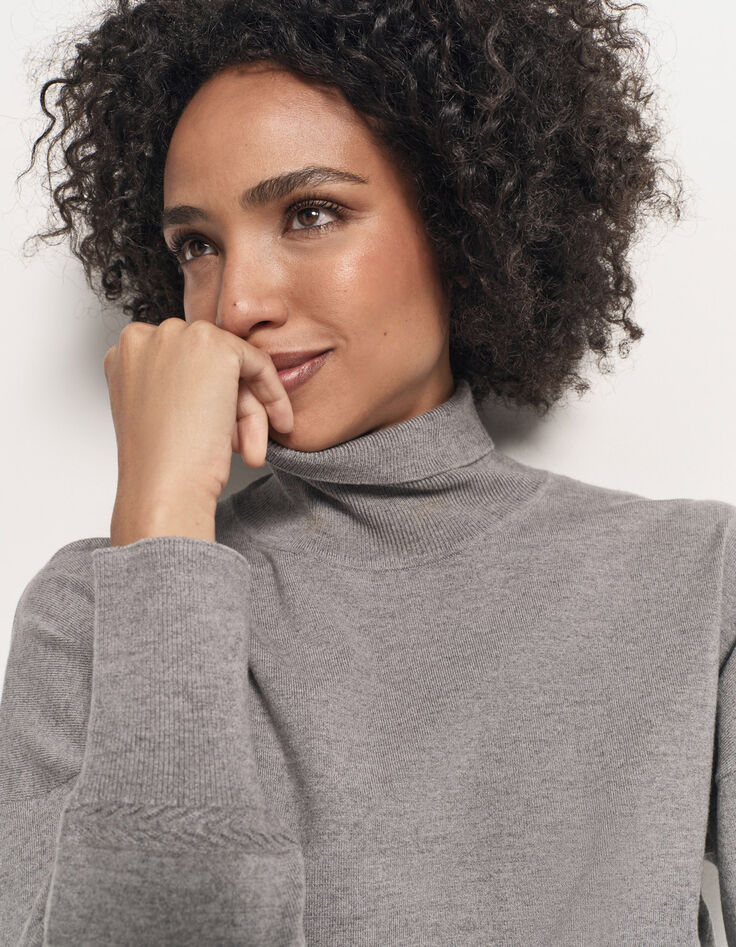 TANAKA - Pull gris tricot fin à col roulé-4 TANAKA - Pull gris tricot fin à col roulé-4