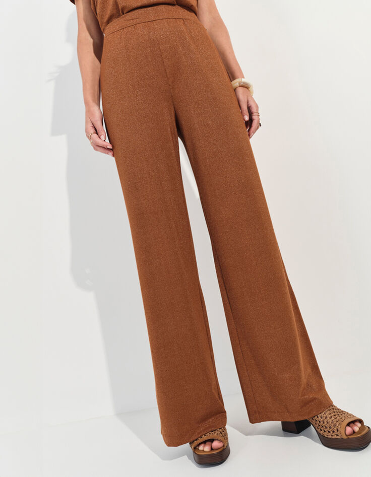 PRIDE - Pantalon marron maille irisée -2