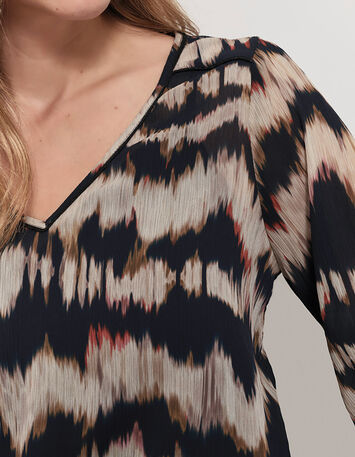 CASILDA - Blouse chocolat à imprimé rayures arty-5 CASILDA - Blouse chocolat à imprimé rayures arty-5