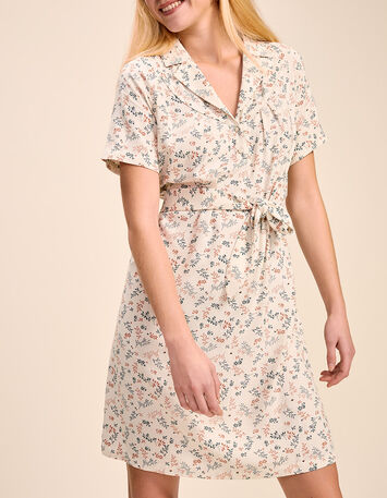 RELIGIO - Robe chemise ivoire à imprimé bouquet végétal-2