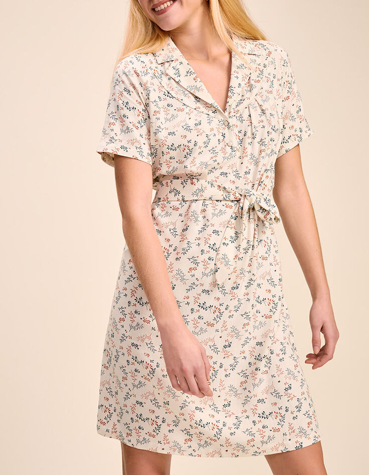 RELIGIO - Robe chemise ivoire à imprimé bouquet végétal-2