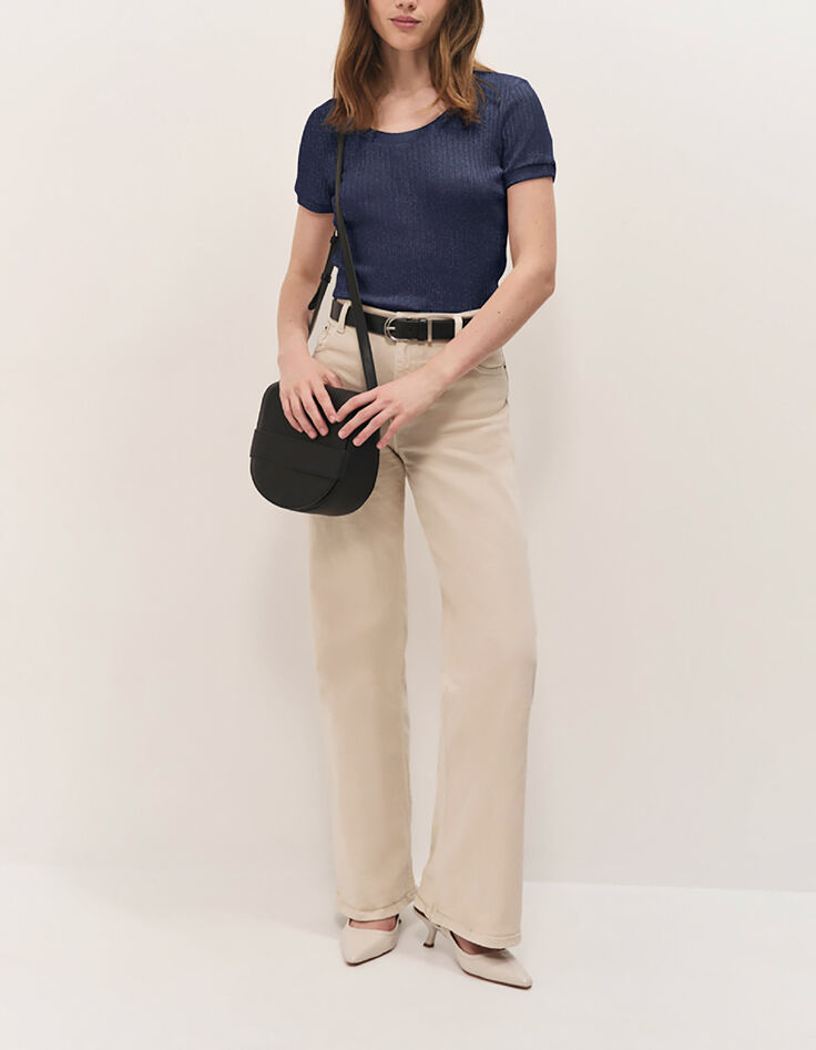 MILESI - T-shirt marine maille lurex c&ocirc;tel&eacute;e-2