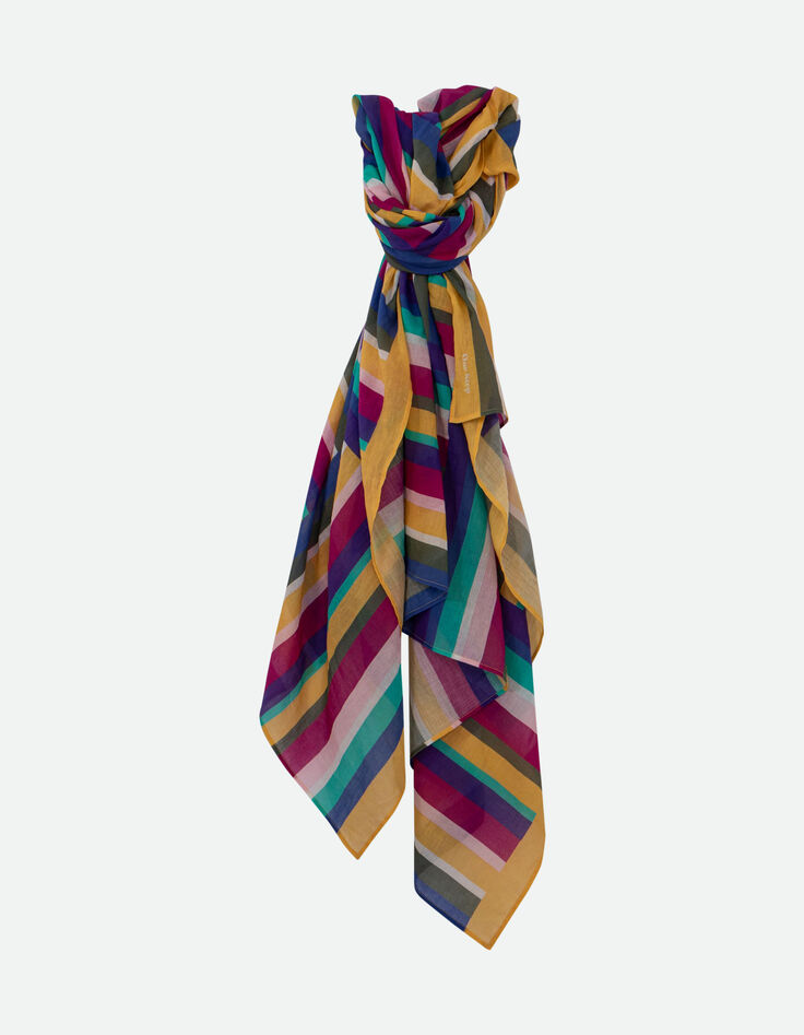 ALMA - Paréo bleu coton bio motifs rayures couleur -1