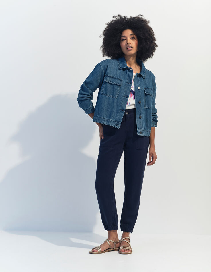 DANILO - Veste en jean bleu oversize poches poitrine-5