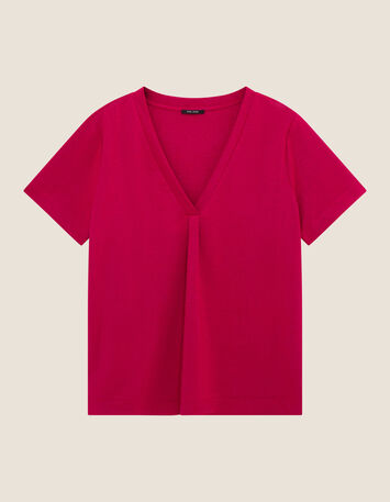 MARCIA - T-shirt rouge encolure V maille iris&eacute;e -4