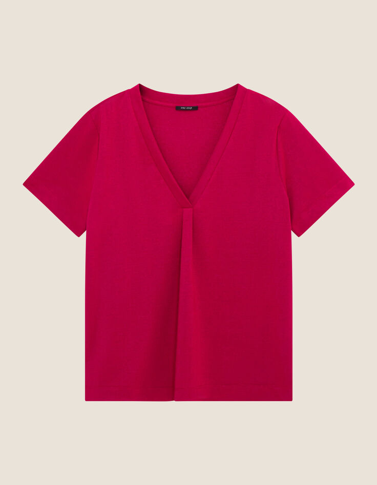 MARCIA - T-shirt rouge encolure V maille iris&eacute;e -4